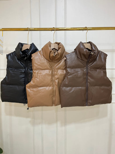 Leather Half Sleeves Puffer Jacket